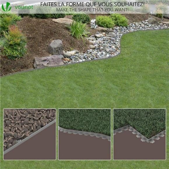 Landscape Edging No-Dig 66 Feet with 60 Anchoring Stake Flexible 2" Tall Gray - Picture 2 of 6